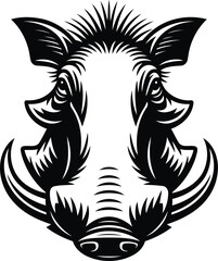 Obraz premium Warthog Head Silhouette Vector Illustration – African Wild Animal Face Design, Transparent Background.