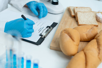 Scientist check chemical and fungus in laboratory. Control experts inspect the concentration of...