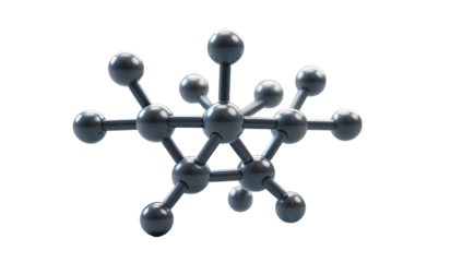 Molecular Structure Model with Spheres and Sticks on Transparent Background