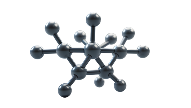 Molecular Structure Model with Spheres and Sticks on Transparent Background - Powered by Adobe