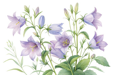 Watercolor Campanula Flowers on Transparent Background Botanical Illustration Decorative Element