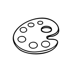 An artist's palette with several paint wells, designed for mixing colors. The palette is white with a classic shape, ideal for painting activities.