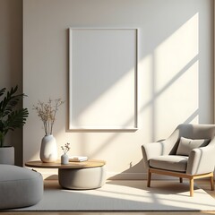 Modern Living Room Frame Mockup – ISO A Paper Size Poster on Wall, Interior Scene with Home Background, 3D Render for Art & Print Display