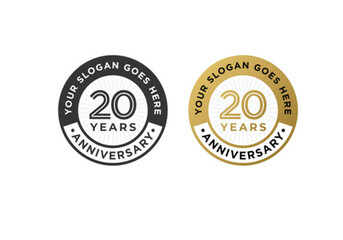 Isolated 20 Year Anniversary Celebration Badge Logo Vector Set (Black and Gold)