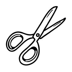 A pair of scissors with a simple design. The scissors are open, showcasing sharp blades and rounded handles. Ideal for crafting or office use.