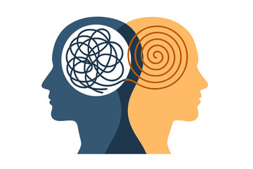 The concept of bipolar disorder is represented by a metaphor of the mind, symbolizing a double face, split personality, and mood disorder, all of which are integral to psychology and the dual