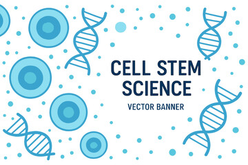 Fototapeta premium A vector illustration of a cell stem science banner is set against a transparent background, featuring a medical microscopic molecular concept, with biology 3d research elements including dna