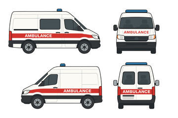 A white ambulance car vector mock-up is available, featuring an isolated medical van template set against a white background, with all layers and groups neatly organized to facilitate easy editing