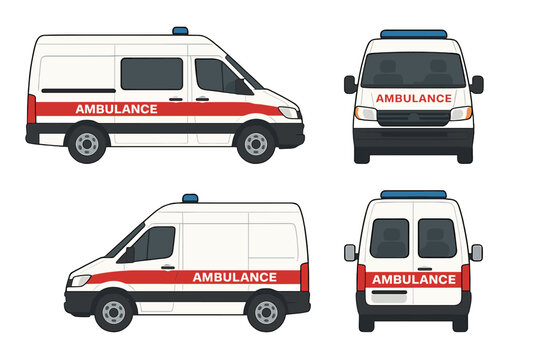 A white ambulance car vector mock-up is available, featuring an isolated medical van template set against a white background, with all layers and groups neatly organized to facilitate easy editing