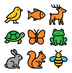 Naklejka premium Colorful Fauna Icons
