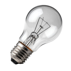 Spare light bulb with clear glass and metal base, isolated on transparent background