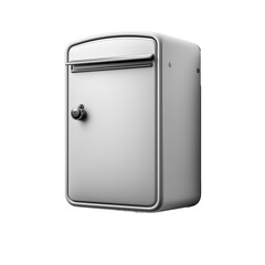 Wall-mounted mailbox with door in sleek silver design, isolated on transparent background