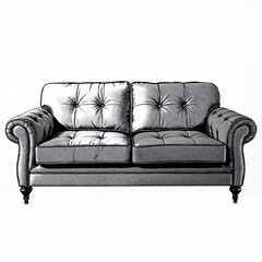 Fototapeta premium Elegant gray chesterfield sofa with button-tufted upholstery and classic design on a white background