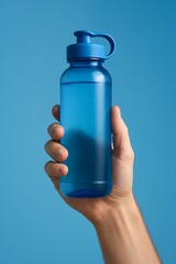 hand holding up the reusable water bottle to promote zero single use plastic 
