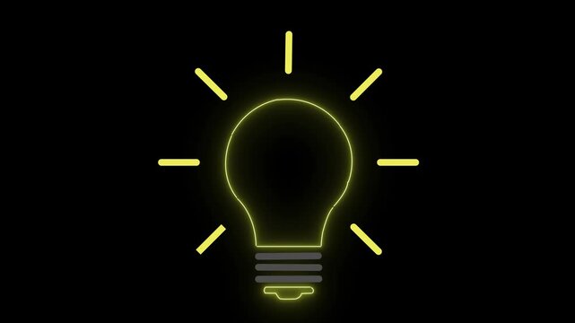 glowing light bulb Animation of design of light bulbs. Concept of idea and creativity .Loop HD video with  neon lite , alpha channel on transparent background, black solid backgroundk video .