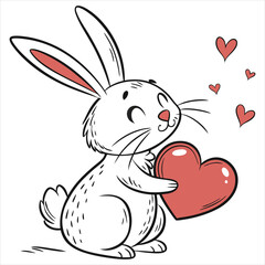 Cute Bunny Holding Heart with Love Symbols, Valentine's Day Cartoon Illustration