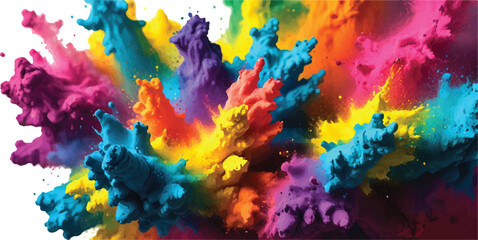 Colorful holi powder on white background. Colorful vibrant rainbow holi paint color powder explosion with bright colors isolated white background. colorful mixed rainbow powder explosion,
