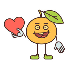Orange character holding heart and smiling