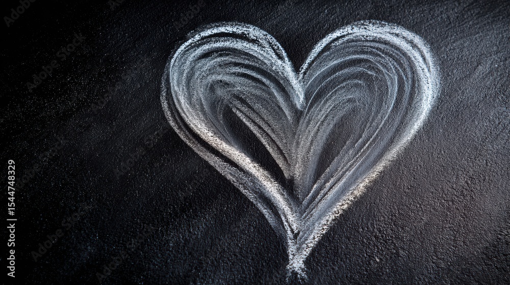 Poster chalk heart drawing on a textured dark background showcasing creative expression
