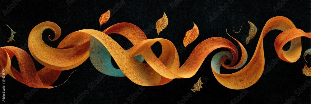 Poster colorful abstract autumn ribbons spiraling with awareness symbols create a vibrant autumnal represen