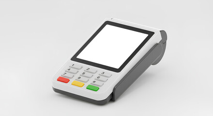 Blank digital payment terminal with NFC symbol isolated, 3d rendering, Isolated fintech branding, mobile POS mockup, template.