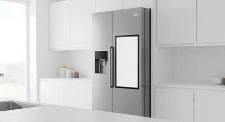 Blank smart fridge screen interface isolated, 3d rendering, Isolated kitchen tech, smart home branding, appliance UI template.