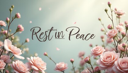 Rest in peace message with pink roses