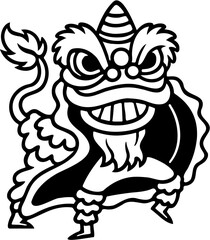 silhouette vector illustration of lion dance attraction, isolated on white