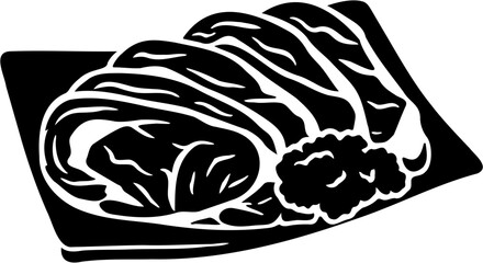 silhouette vector illustration of sliced ​​meat on a plate, isolated on white