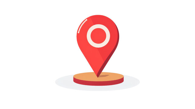 Flat design red navigation pin with circle base, isolated on white background