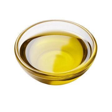 Golden Elixir: A close-up studio shot of a clear glass bowl filled with golden oil, suggesting purity and freshness.