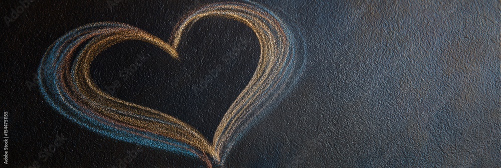 Poster heart shape drawn in chalk on a textured dark surface, showcasing artistic creativity and expression