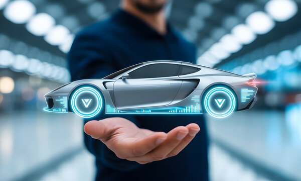 Futuristic Car in Hand, Technology Concept