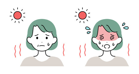 熱中症 年配女性 お年寄り 夏 イラスト素材 ベクター