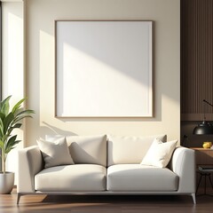 Modern Living Room Frame Mockup – ISO A Paper Size Poster on Wall, Interior Scene with Home Background, 3D Render for Art & Print Display