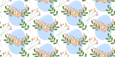 Hand Drawn Floral composition in Cracked Eggshell and Blossom twigs Seamless Pattern Floral Backdrop