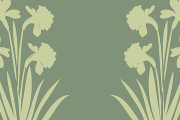 Pale daffodil floral border vector illustration with botanical sketch on green background, place for a text