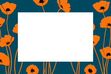 Orange poppy border vector illustration with bold contrast design and blank center for text, place for a text