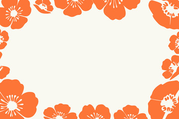 Anemones flower silhouette border vector illustration with cream background and floral frame design, place for a text