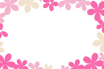 Pink floral petal frame vector illustration with soft pastel colors and light background, place for a text