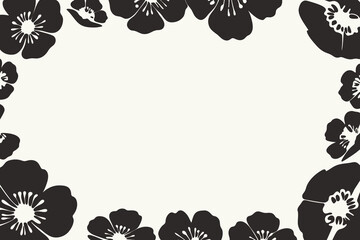 Anemones flower silhouette border vector illustration with cream background and floral frame design, place for a text