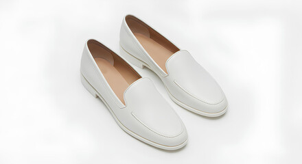 Blank white loafers mockup, top-side view 