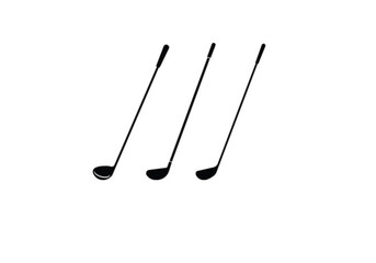 Three Black Golf Clubs Silhouette Vector Icon Set Isolated on White Background