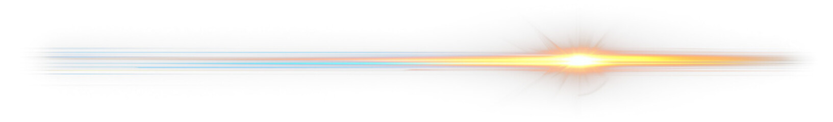Bright light streak with lens flare effect on transparent background.