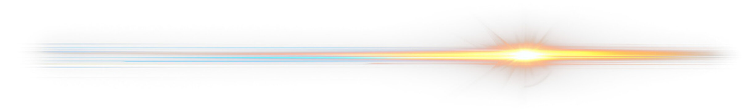 Bright light streak with lens flare effect on transparent background.