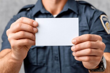 Fototapeta premium Policeman holding a blank white card