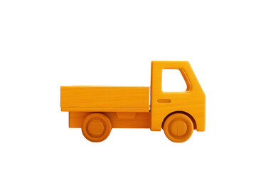 Fototapeta premium A minimalist yellow toy truck isolated on transparent background in studio shot for kids and toddlers play