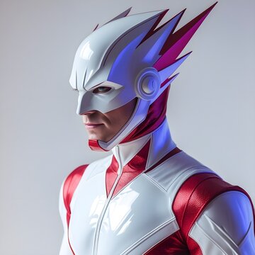Superhero Costume, Futuristic Warrior, Sci-Fi Hero, Ultraman Cosplay, White and Red Superhero Suit