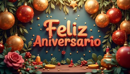 Feliz Aniversario background with ornaments