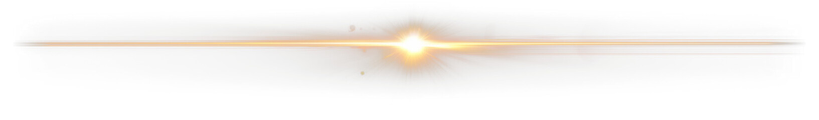 Bright horizontal lens flare light effect on transparent background.